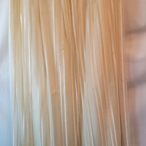 Vtg Yellow Stripe Lace Mesh Tulle Sheer Floral Applique Sequin Midi Maxi Skirt M - Picture 8 of 16